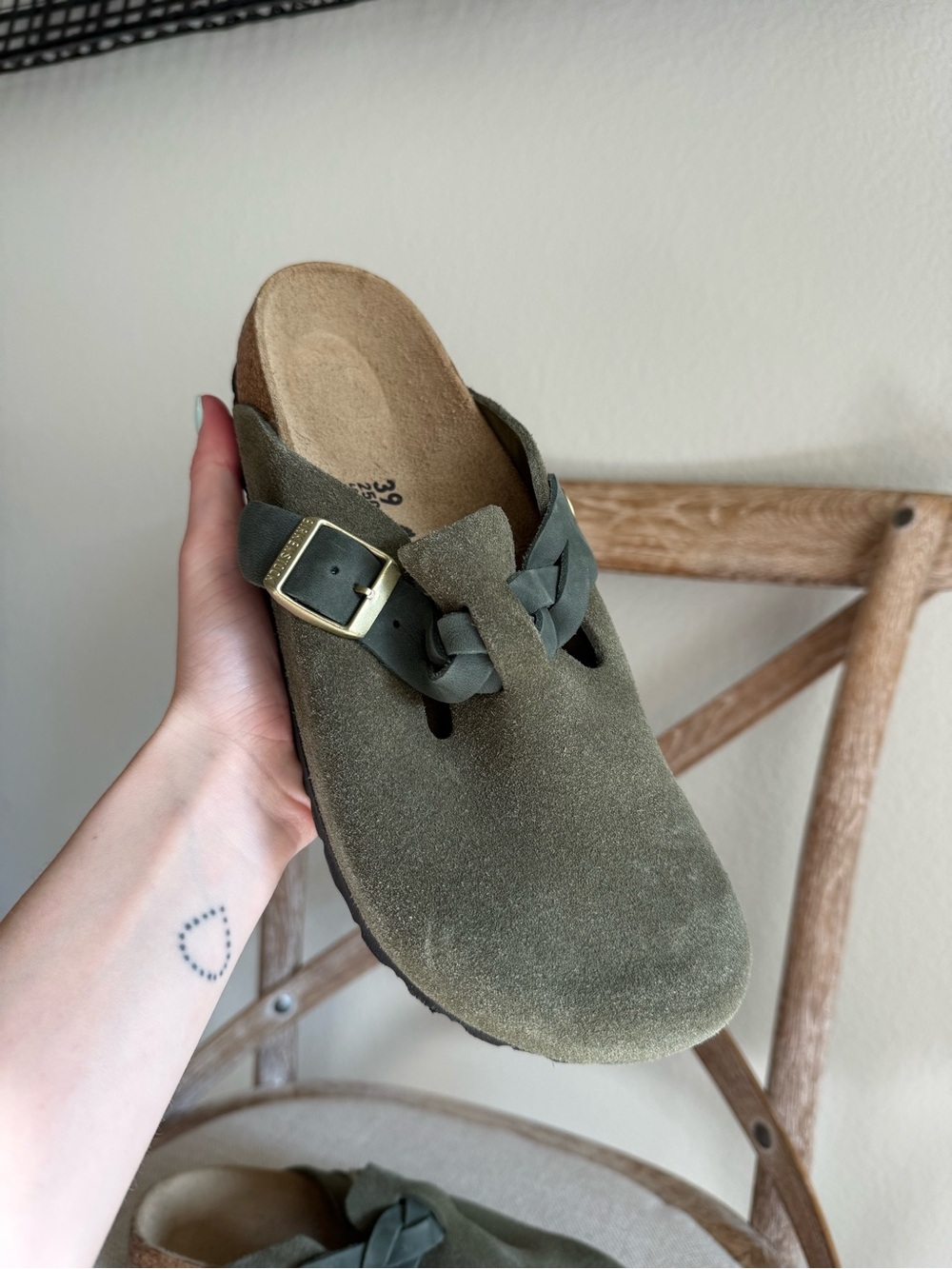 Birkenstock Olive Suede Braided Strap Clogs - Picture 8 of 8